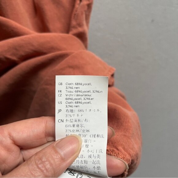 Ischiko linen blend orange short sleeve dress Sz XXL 24” PTP - Picture 7 of 11